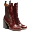 CHLOÉ WAVE EMBOSSED LEATHER ANKLE BOOTS,P00384646