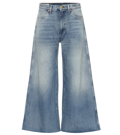Gucci Cropped Embroidered High-rise Wide-leg Jeans In Blue