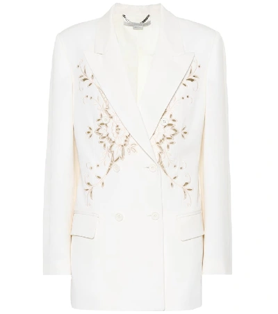 Stella Mccartney Embroidered Anglaise Double-breasted Fitted Wool Blazer In 9503 - Ivory