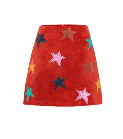 Saint Laurent Star Patch Mini Skirt In Red