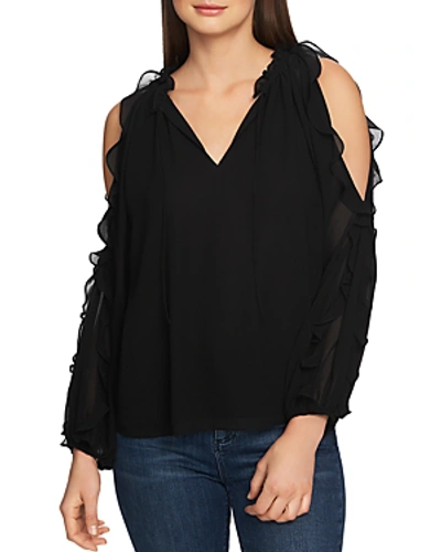 1.state 1. State Ruffle Cold-shoulder Georgette Top In Rich Black