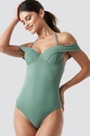 TRENDYOL Low Shoulder Swimsuit Green