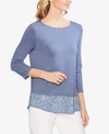 VINCE CAMUTO MIXED-MEDIA 3/4-SLEEVE TOP