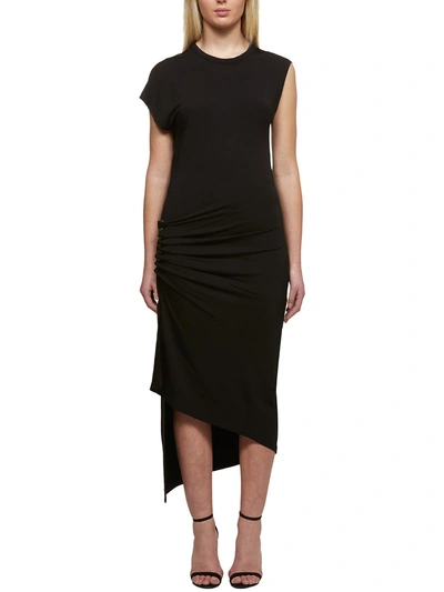 Paco Rabanne Asymmetric Ruched Stretch-jersey Midi Dress In Black