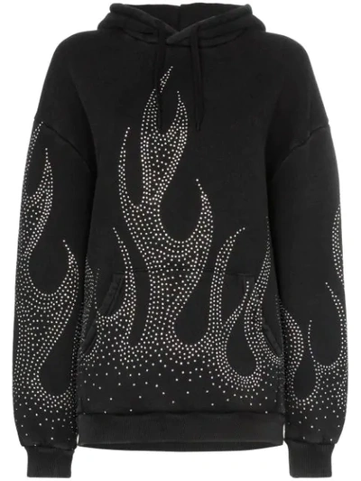 Filles À Papa Filles A Papa Flames Crystal Embellished Cotton Hoodie - 黑色 In Black