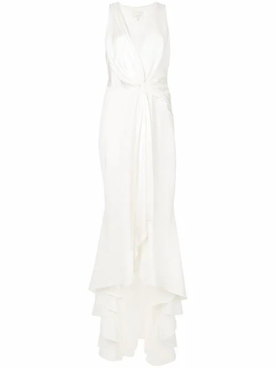 Cinq À Sept Iris Plunging Twist High-low Gown In Ivory