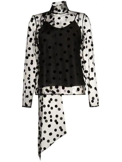 Erdem Yvonna Polka-dot Tie Neck Mesh Blouse - 黑色 In Black