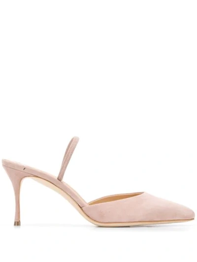 Sergio Rossi Suede Pointed Mules In Powder Pink Colour