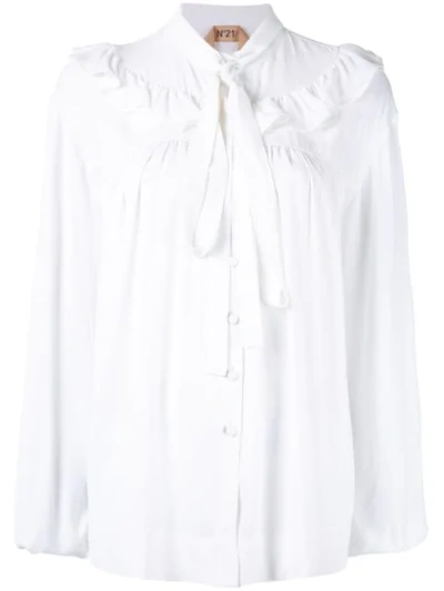 N°21 Ruffle Detail Pussy Bow Shirt In White