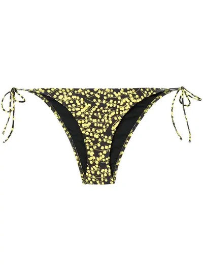 Ganni Caradonna Floral-print Tie-side Bikini Briefs In Black