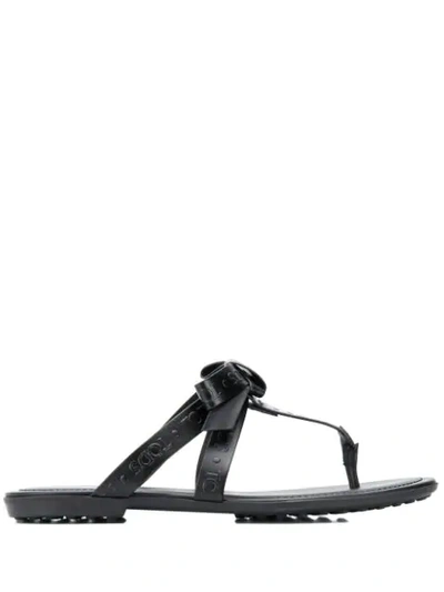 Tod's Bow-front Logo-embossed Leather Sandals In Black