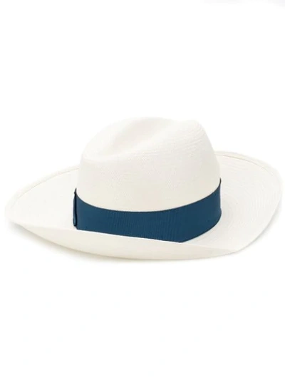 Borsalino Blue Straw Hat In White