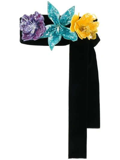 Attico Sequinned Floral Belt In Black