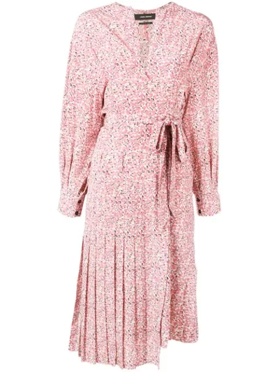 Isabel Marant Floral Print Pleated Stretch Silk Wrap Dress In Pink