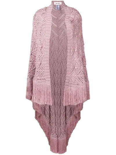 Circus Hotel Fringed Crochet Shawl In Pink