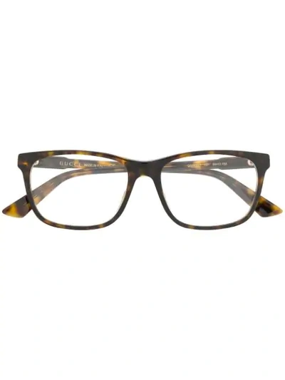 Gucci Tortoiseshell Rectangular-frame Glasses In Brown