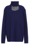 CHRISTOPHER KANE CHRISTOPHER KANE WOMAN CRYSTAL-EMBELLISHED RIBBED WOOL TURTLENECK SWEATER NAVY,3074457345620045209