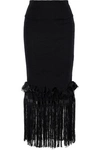 ROLAND MOURET ROLAND MOURET WOMAN HARLTHORPE FRINGED CADY-PANELED COTTON-BLEND MAXI SKIRT BLACK,3074457345619571335