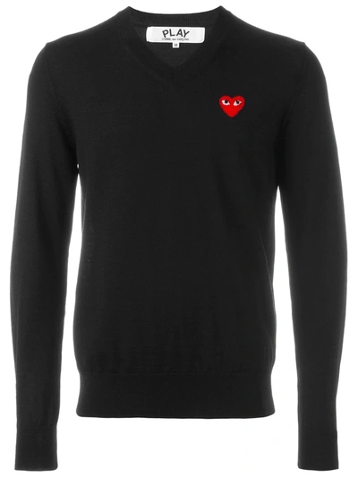 Comme Des Garçons Play Eyes Heart V-neck Sweater In Black
