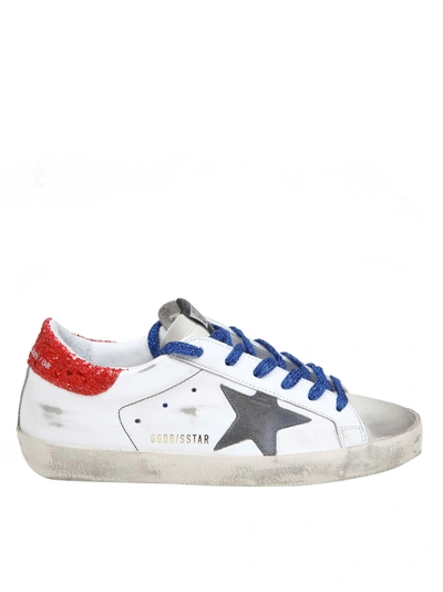 Golden Goose Superstar Sneakers In White Leather In White/flag/bluette