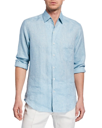 Loro Piana Men's Andrew Long-sleeve Linen Shirt In Light Blue