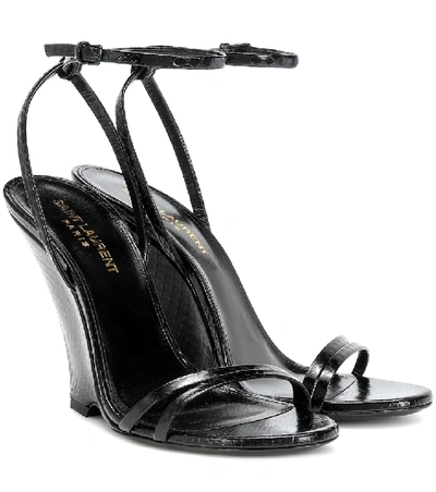 Saint Laurent Kym Snakeskin Sandals In Black