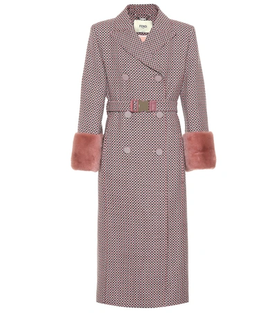 Fendi Romantic Tiles Double Breasted Coat With Genuine Mink Fur Cuffs In Aruba Pink