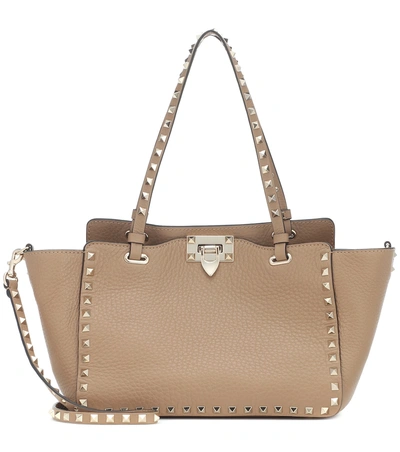 Valentino Garavani Rockstud Small Leather Tote In Beige