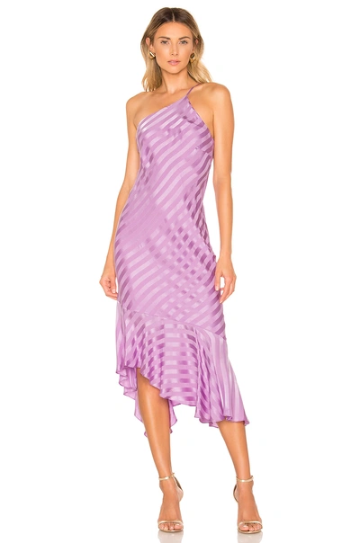 Michelle Mason One-shoulder Asymmetric Striped Silk-satin Jacquard Dress In Lilac