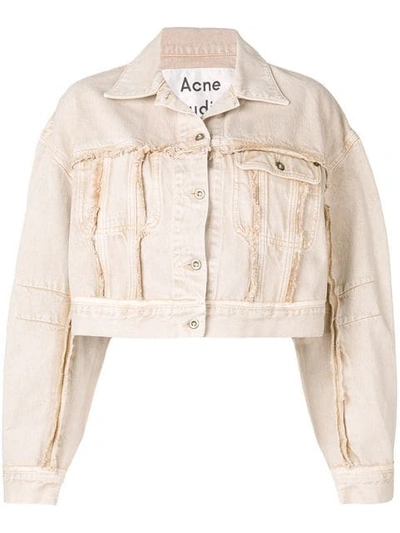 Acne Studios Cropped Distressed Denim Jacket In Almond Brown