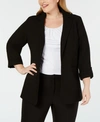 Calvin Klein Plus Size Open-front Soft Crepe Blazer In Black