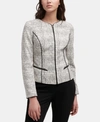 DKNY PRINTED ZIP-UP JACKET WITH FAUX-LEATHER TRIM