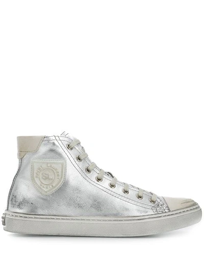 Saint Laurent Bedford Trainers In Metallic Leather In 8170 Silver