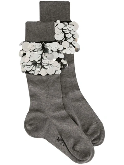 N°21 Macro-sequin Embellished Socks In Grey
