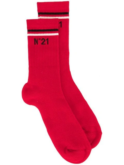 N°21 Nº21 Logo Print Socks - 红色 In Red