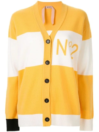 N°21 Striped Logo Cardigan In Yellow