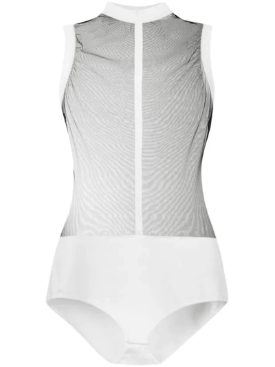 Balmain High-neck Sleeveless Sheer Bodysuit In Eab