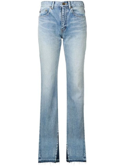 Saint Laurent Contrast Flared Jeans In Blue
