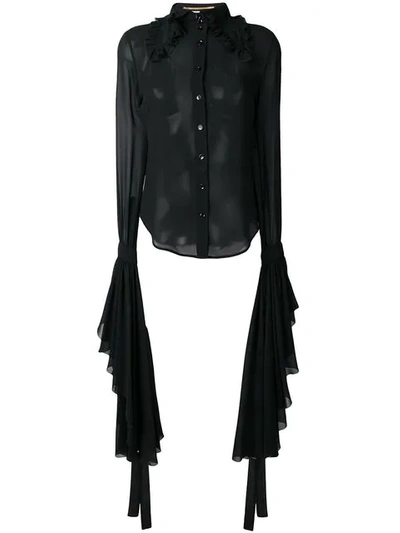 Saint Laurent Sheer Shirt With Dramatic Sleeves In Black