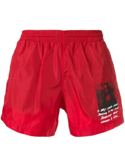 Off-white Badeshorts Mit Mona-lisa-print In Red