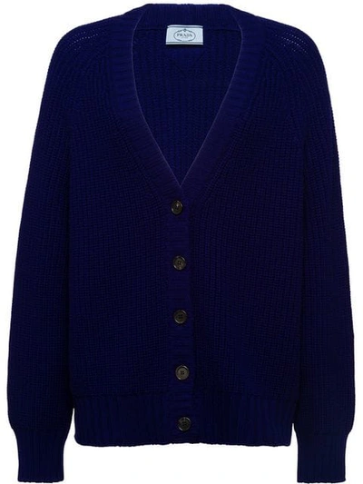Prada Wool And Cashmere Cardigan In Blue