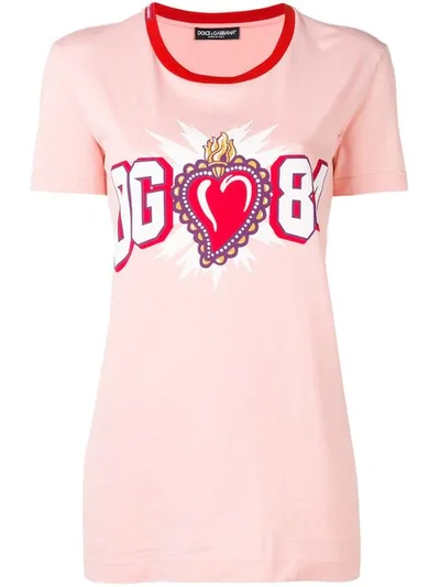 Dolce & Gabbana Sacred Heart Logo T-shirt In Pink