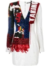 BALMAIN BALMAIN SEQUIN EMBROIDERED BODYCON DRESS - 白色