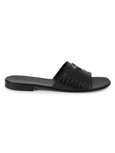 Giuseppe Zanotti Croco-embossed Slide Sandals In Black
