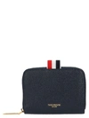 Thom Browne Black Leather Wallet In Blue