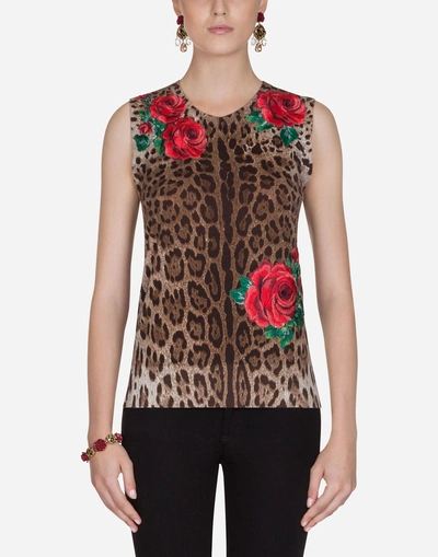 Dolce & Gabbana Sweater In Printed Wool In Leopard Print