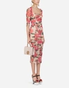 DOLCE & GABBANA FORM-FITTING DRESS IN ROSE-PRINT TULLE