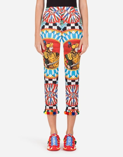 Dolce & Gabbana Cotton Pants With Sicilian Carretto Print In Red