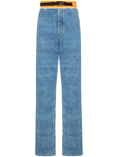 Maison Margiela Contrasting Waistband Straight-leg Jeans In Blue