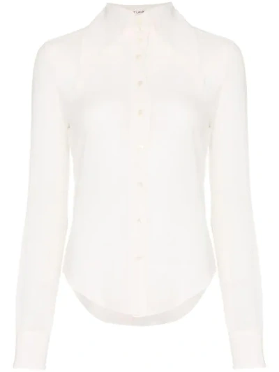 Saint Laurent Extended Wing Collar Long-sleeved Silk Shirt In Neutrals